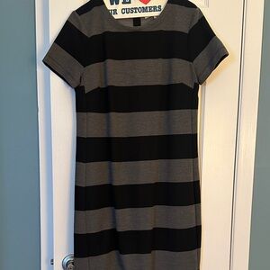 LOFT Black and Gray Striped Mini Dress